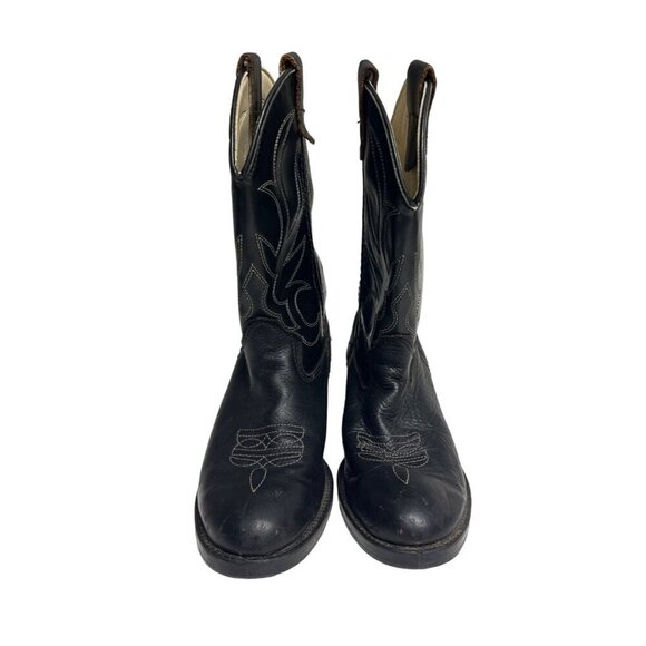 Laredo Little Kid Black Leather Cowboy Boots Size 13D Pull On Mid Calf Authentic - Picture 2 of 5